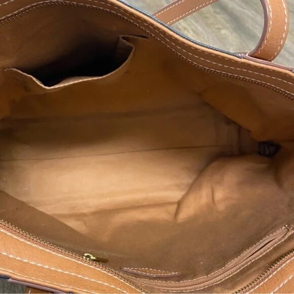 Fossil Stylish Blue and Brown Tote Bag 11x12” - Picture 3 of 13